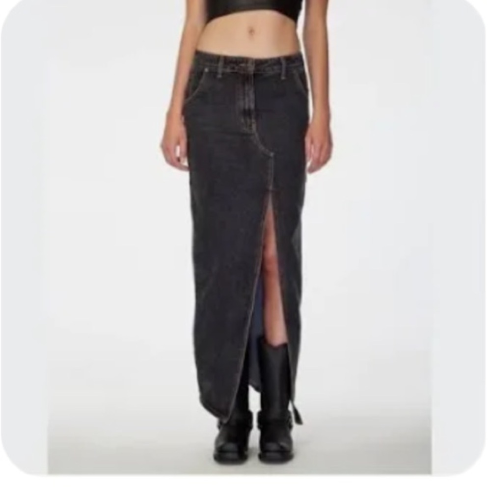 Lioness Barbie split midi denim skirt in Charcoal size XS NWT